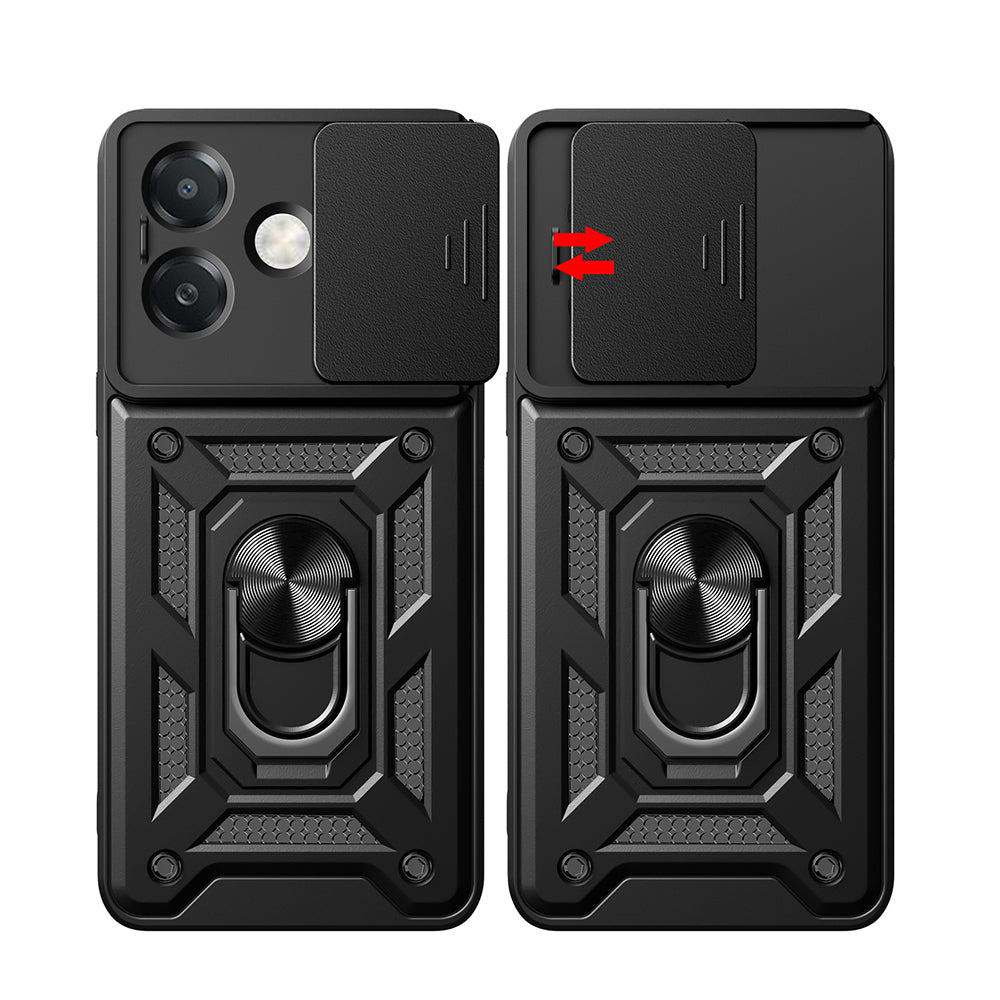 Oppo A3x 4G Kılıf Magnetik Standlı Kamera Korumalı Zore Sürgülü Vega Kapak Mavi