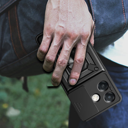 Oppo A3x 4G Kılıf Magnetik Standlı Kamera Korumalı Zore Sürgülü Vega Kapak Siyah