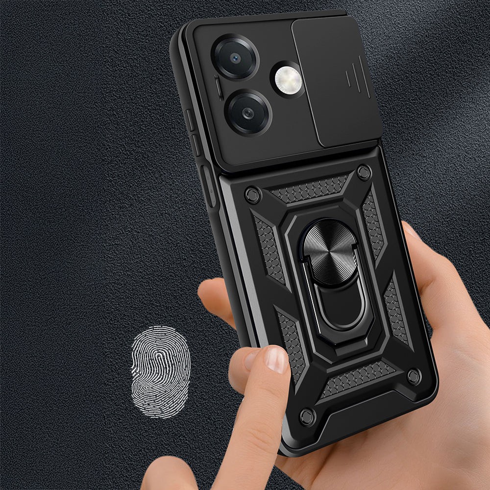 Oppo A3x Kılıf Magnetik Standlı Kamera Korumalı Zore Sürgülü Vega Kapak Mavi