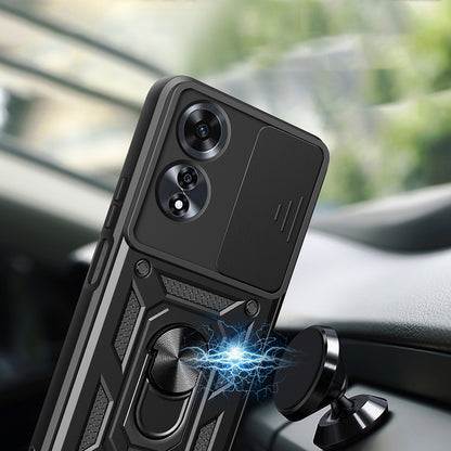 Oppo A60 Kılıf Magnetik Standlı Kamera Korumalı Zore Sürgülü Vega Kapak Siyah