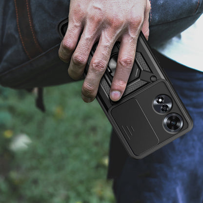 Oppo A60 Kılıf Magnetik Standlı Kamera Korumalı Zore Sürgülü Vega Kapak Siyah