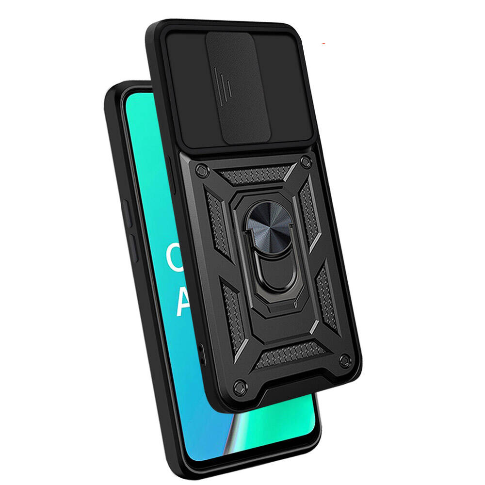 Oppo A9 2020 Kılıf Magnetik Standlı Kamera Korumalı Zore Sürgülü Vega Kapak Siyah