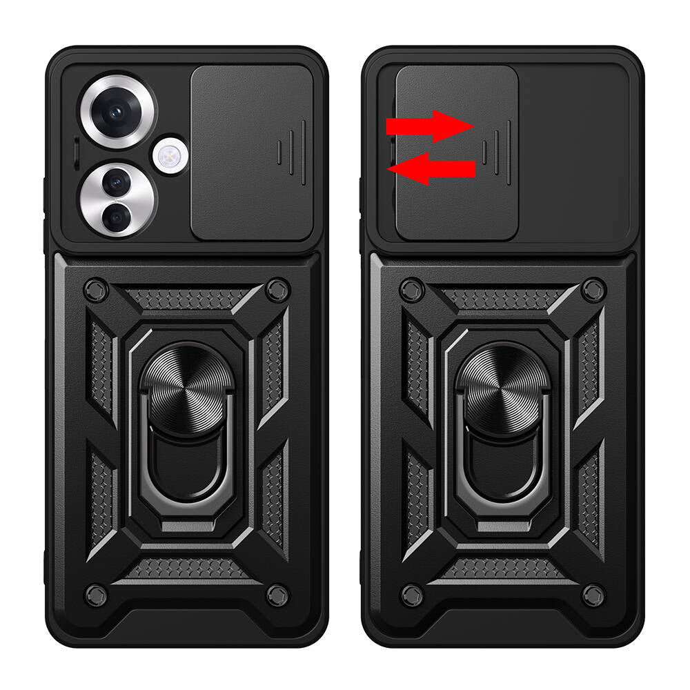 Oppo Reno 11F 5G Kılıf Magnetik Standlı Kamera Korumalı Zore Sürgülü Vega Kapak Mavi