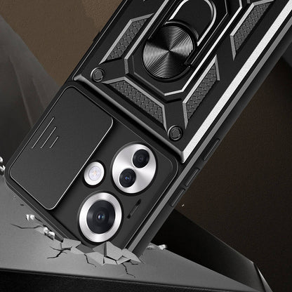 Oppo Reno 11F 5G Kılıf Magnetik Standlı Kamera Korumalı Zore Sürgülü Vega Kapak Mavi