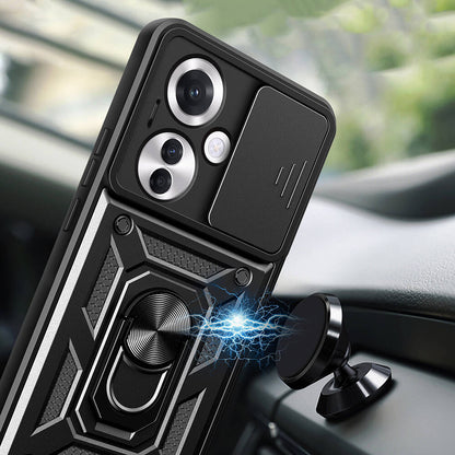 Oppo Reno 11F 5G Kılıf Magnetik Standlı Kamera Korumalı Zore Sürgülü Vega Kapak Mavi