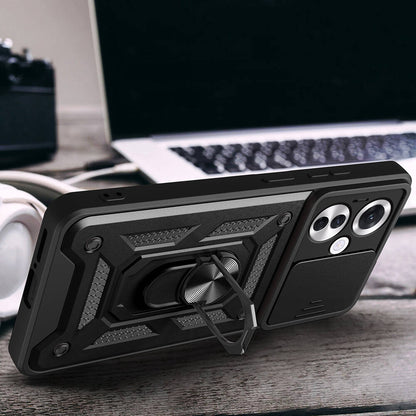 Oppo Reno 11F 5G Kılıf Magnetik Standlı Kamera Korumalı Zore Sürgülü Vega Kapak Siyah