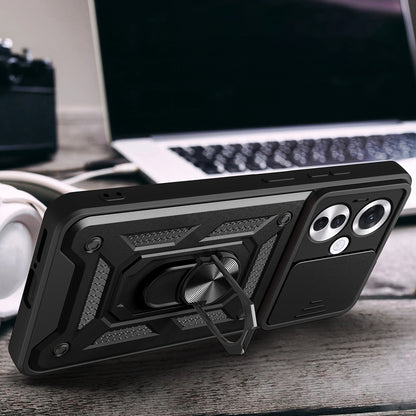 Oppo Reno 11FS Kılıf Magnetik Standlı Kamera Korumalı Zore Sürgülü Vega Kapak Siyah