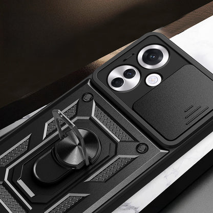 Oppo Reno 11FS Kılıf Magnetik Standlı Kamera Korumalı Zore Sürgülü Vega Kapak Siyah