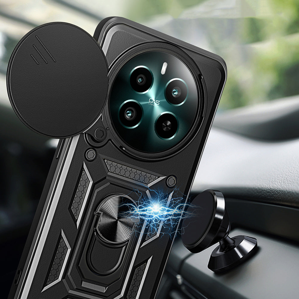 Realme 12 Plus Kılıf Magnetik Standlı Kamera Korumalı Zore Sürgülü Vega Kapak Siyah