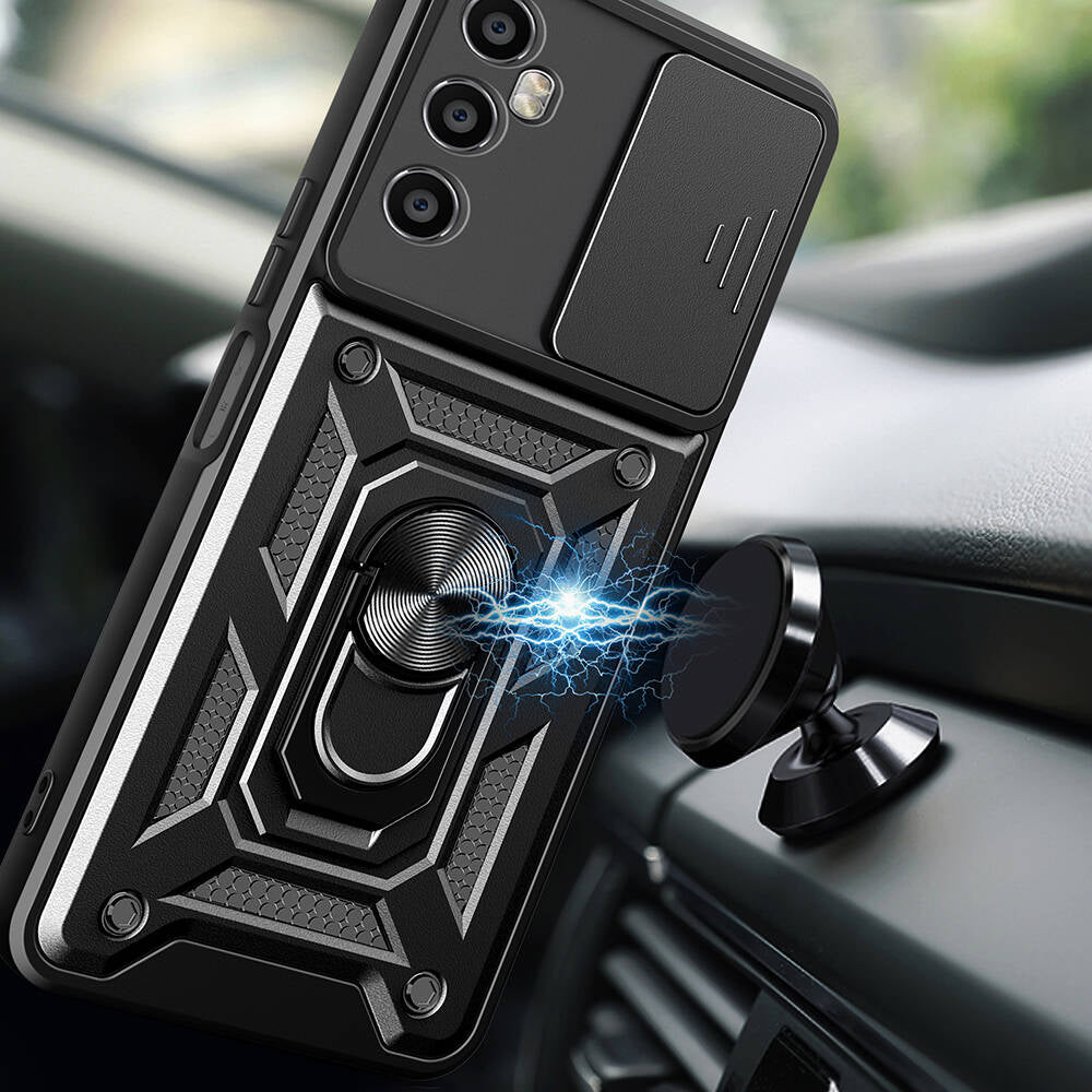 Realme C65 4G Kılıf Magnetik Standlı Kamera Korumalı Zore Sürgülü Vega Kapak Mavi