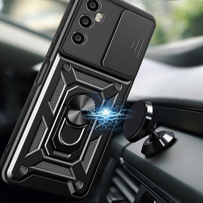 Realme C65 4G Kılıf Magnetik Standlı Kamera Korumalı Zore Sürgülü Vega Kapak Siyah