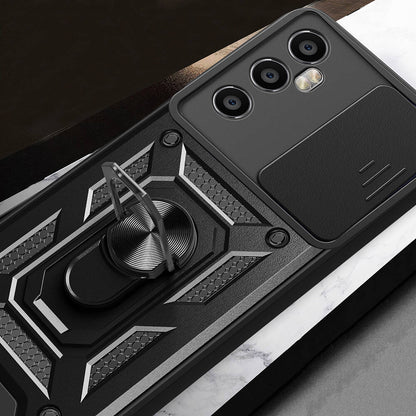 Realme C65 4G Kılıf Magnetik Standlı Kamera Korumalı Zore Sürgülü Vega Kapak Siyah