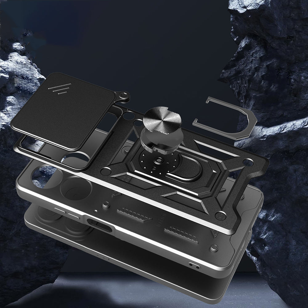 Realme Note 60 Kılıf Magnetik Standlı Kamera Korumalı Zore Sürgülü Vega Kapak Siyah