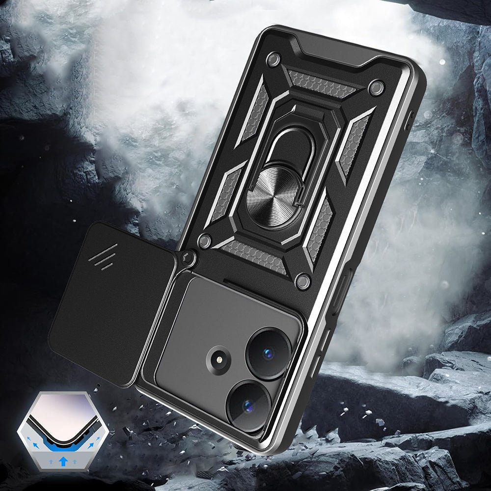 Realme Note 60 Kılıf Magnetik Standlı Kamera Korumalı Zore Sürgülü Vega Kapak Siyah