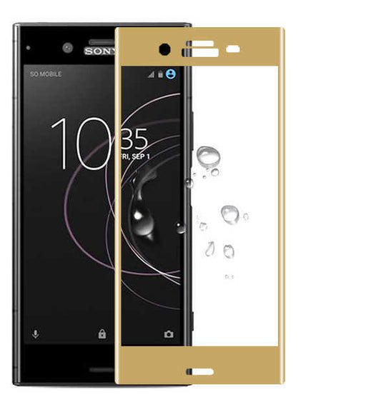 Sony Xperia XZ1 Zore Ekranı Tam Kaplayan Düz Cam Koruyucu Gold