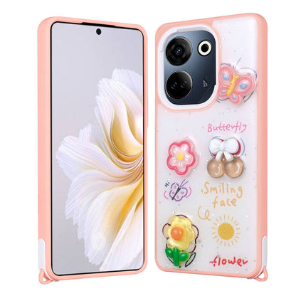 Tecno Camon 20 Kılıf Parlayan Simli Kabartma Figürlü Zore Cevze Kapak Yeşil