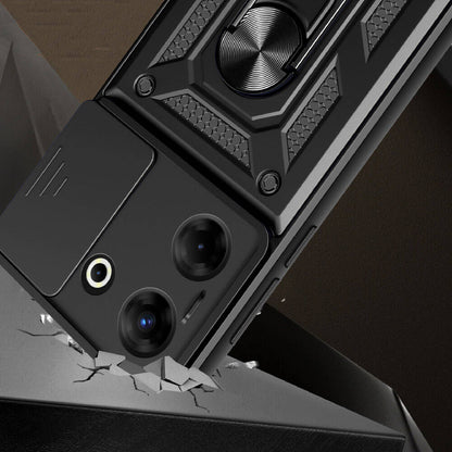 Tecno Camon 20 Pro 4G Kılıf Magnetik Standlı Kamera Korumalı Zore Sürgülü Vega Kapak Siyah
