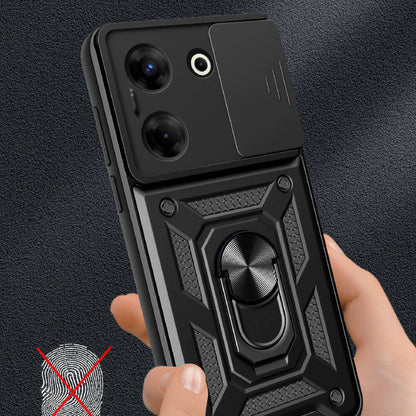 Tecno Camon 20 Pro 5G Kılıf Magnetik Standlı Kamera Korumalı Zore Sürgülü Vega Kapak Siyah