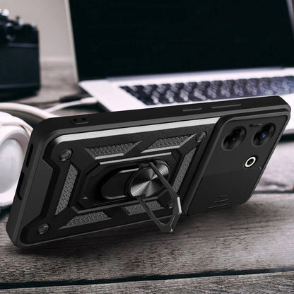 Tecno Camon 20 Pro 5G Kılıf Magnetik Standlı Kamera Korumalı Zore Sürgülü Vega Kapak Siyah