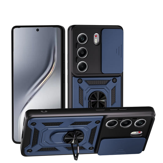 Tecno Camon 40 4G Kılıf Magnetik Standlı Kamera Korumalı Zore Sürgülü Vega Kapak Mavi