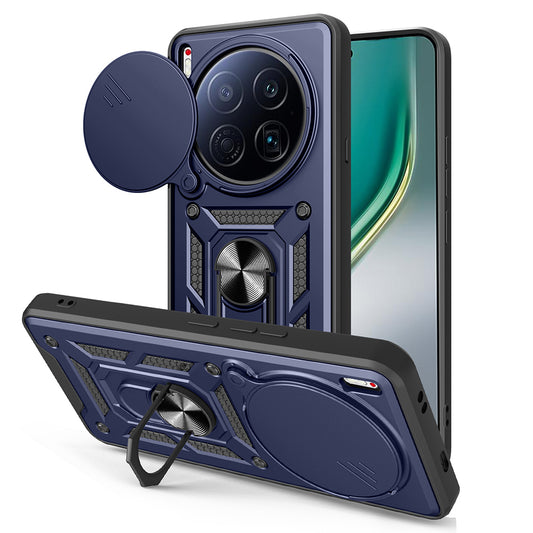 Tecno Camon 40 Premier 5G Kılıf Magnetik Standlı Kamera Korumalı Zore Sürgülü Vega Kapak Mavi