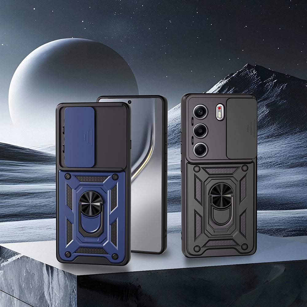 Tecno Camon 40 Pro Kılıf Magnetik Standlı Kamera Korumalı Zore Sürgülü Vega Kapak Siyah