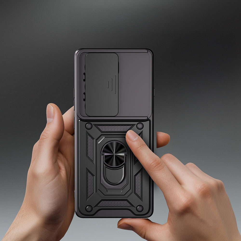 Tecno Camon 40 Pro Kılıf Magnetik Standlı Kamera Korumalı Zore Sürgülü Vega Kapak Siyah