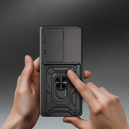 Tecno Camon 40 Pro Kılıf Magnetik Standlı Kamera Korumalı Zore Sürgülü Vega Kapak Siyah
