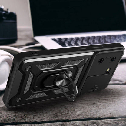 Tecno Pova 5 Kılıf Magnetik Standlı Kamera Korumalı Zore Sürgülü Vega Kapak Siyah