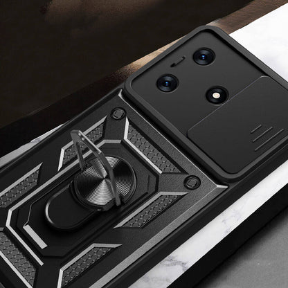 Tecno Spark 10 4G Kılıf Magnetik Standlı Kamera Korumalı Zore Sürgülü Vega Kapak Siyah