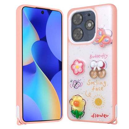 Tecno Spark 10 Pro Kılıf Parlayan Simli Kabartma Figürlü Zore Cevze Kapak Mor Ayı