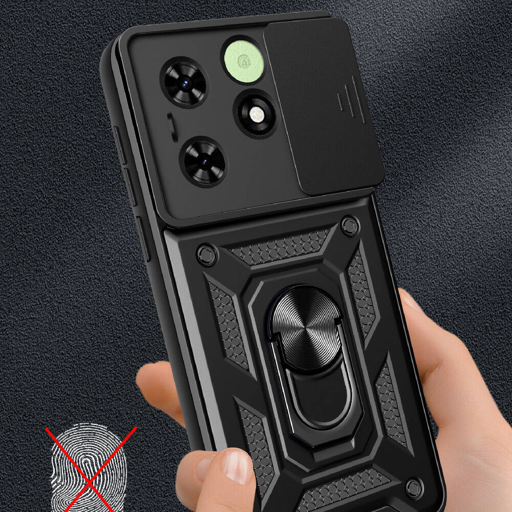 Tecno Spark 20C Kılıf Magnetik Standlı Kamera Korumalı Zore Sürgülü Vega Kapak Mavi