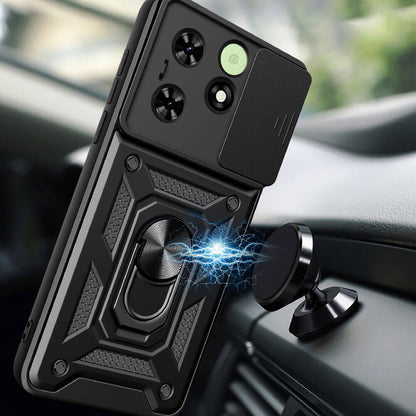 Tecno Spark 20C Kılıf Magnetik Standlı Kamera Korumalı Zore Sürgülü Vega Kapak Mavi