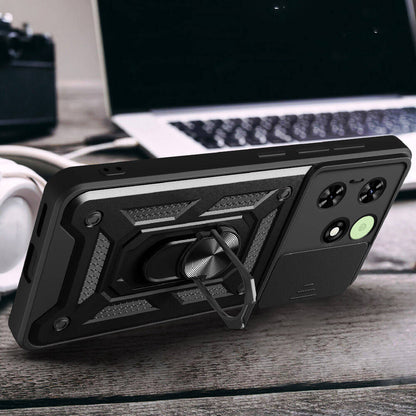 Tecno Spark Go 2024 Kılıf Magnetik Standlı Kamera Korumalı Zore Sürgülü Vega Kapak Mavi
