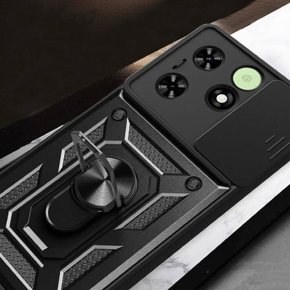 Tecno Spark Go 2024 Kılıf Magnetik Standlı Kamera Korumalı Zore Sürgülü Vega Kapak Mavi
