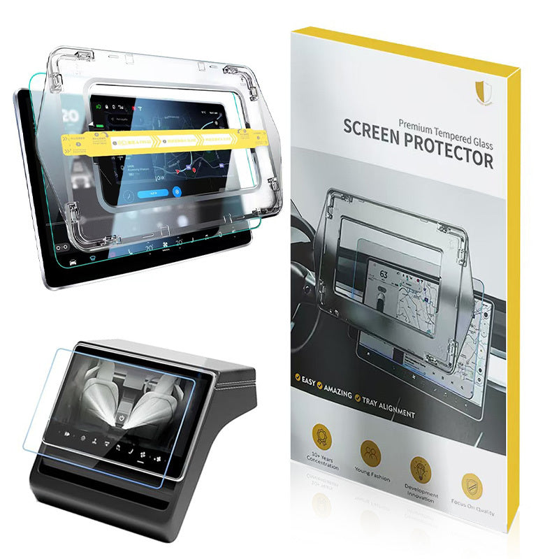 Tesla Yeni Model Y 2in1 Araç Multimedya Ekran Koruyucu Uygulama Aparatlı Zore Premium Mat Temperli Cam Ekran Koruyucu