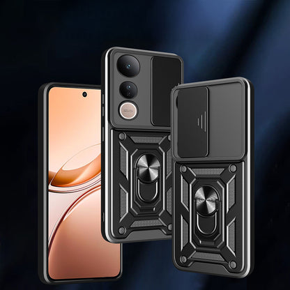 Vivo V50 Lite 4G Kılıf Magnetik Standlı Kamera Korumalı Zore Sürgülü Vega Kapak Siyah