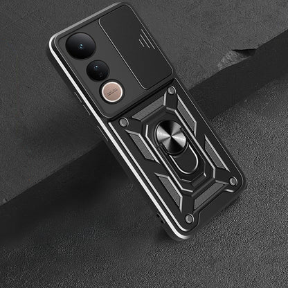 Vivo V50 Lite 4G Kılıf Magnetik Standlı Kamera Korumalı Zore Sürgülü Vega Kapak Siyah