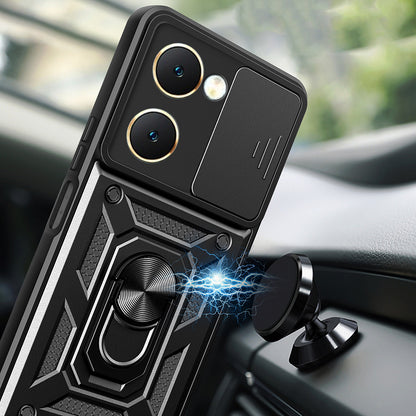 Vivo Y18 Kılıf Magnetik Standlı Kamera Korumalı Zore Sürgülü Vega Kapak Siyah