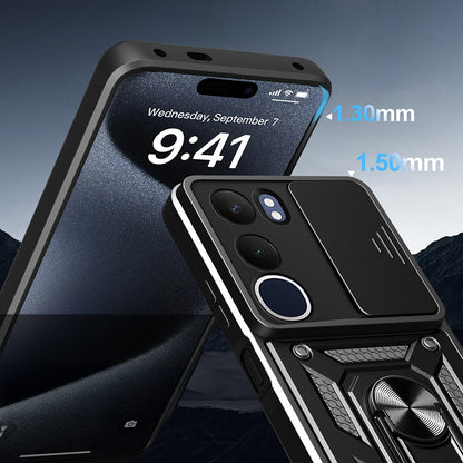 Vivo Y19S Kılıf Magnetik Standlı Kamera Korumalı Zore Sürgülü Vega Kapak Siyah