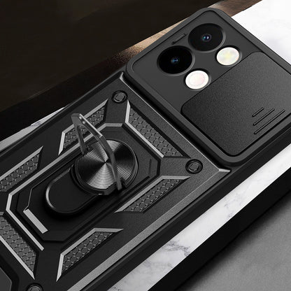 Vivo Y28 Kılıf Magnetik Standlı Kamera Korumalı Zore Sürgülü Vega Kapak Mavi
