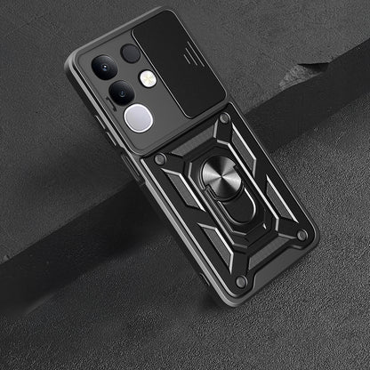 Vivo Y29 4G Kılıf Magnetik Standlı Kamera Korumalı Zore Sürgülü Vega Kapak Mavi
