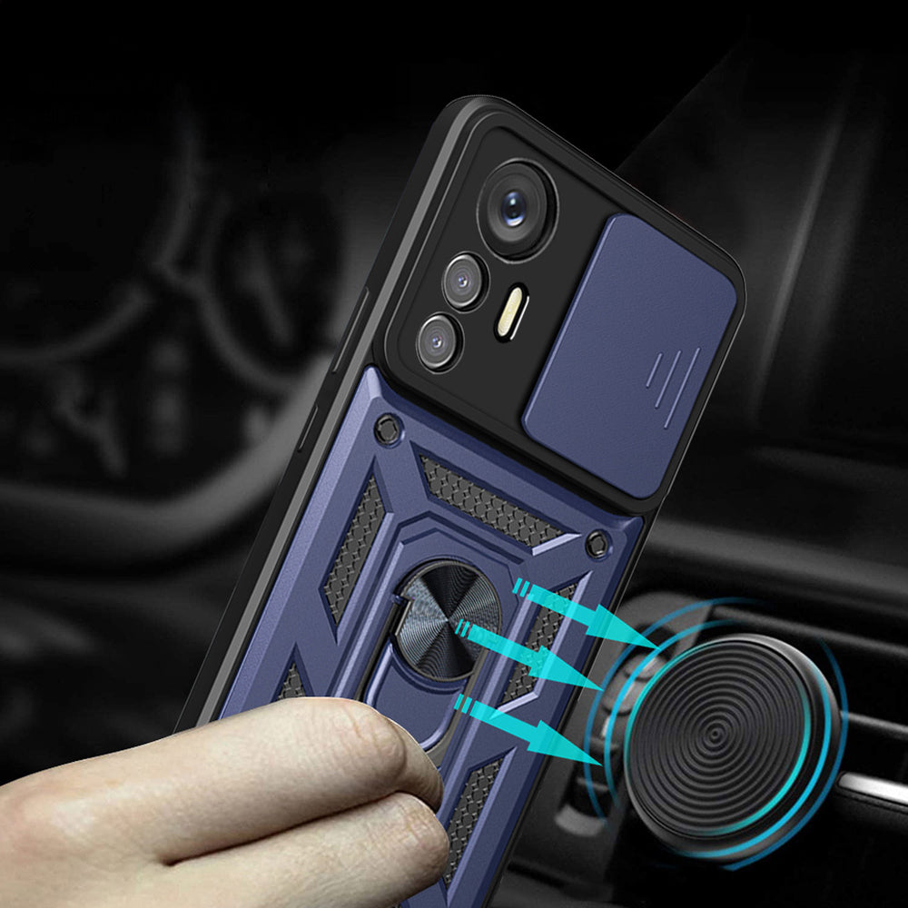 Xiaomi Mi 12 Lite Kılıf Magnetik Standlı Kamera Korumalı Zore Sürgülü Vega Kapak Siyah