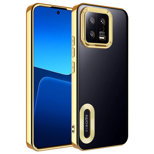Xiaomi Mi 13 Kılıf Kamera Korumalı Logo Gösteren Zore Omega Kapak Gold