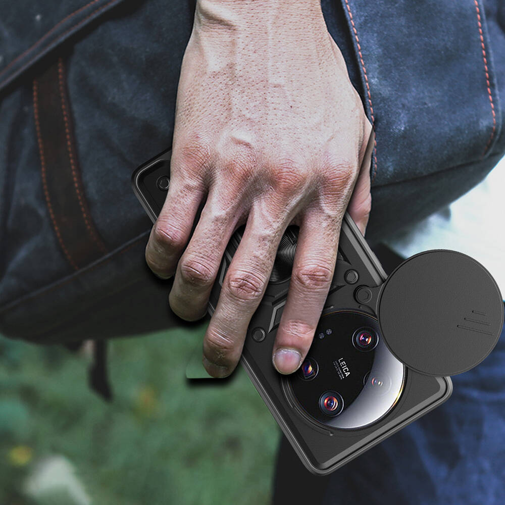 Xiaomi Mi 13 Ultra Kılıf Magnetik Standlı Kamera Korumalı Zore Sürgülü Vega Kapak Mavi