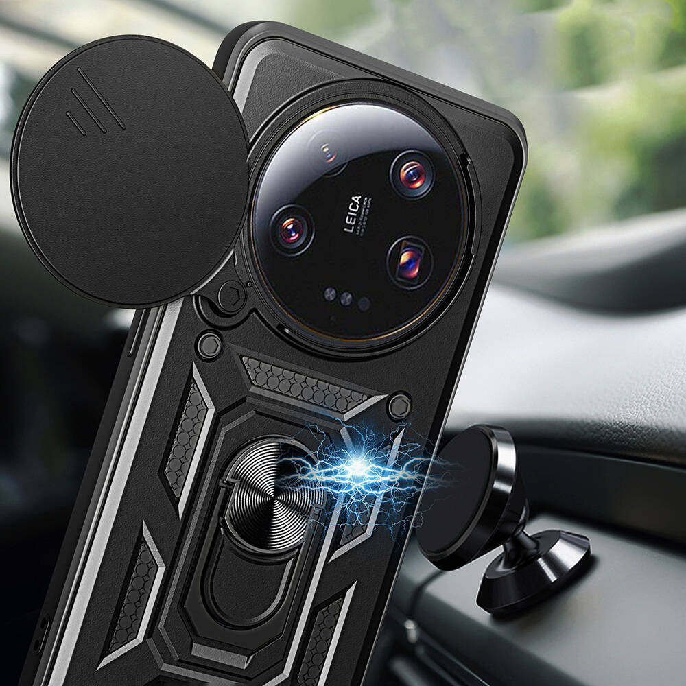 Xiaomi Mi 13 Ultra Kılıf Magnetik Standlı Kamera Korumalı Zore Sürgülü Vega Kapak Mavi