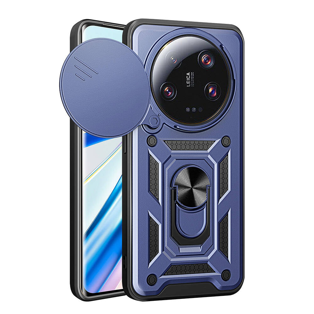 Xiaomi Mi 13 Ultra Kılıf Magnetik Standlı Kamera Korumalı Zore Sürgülü Vega Kapak Mavi