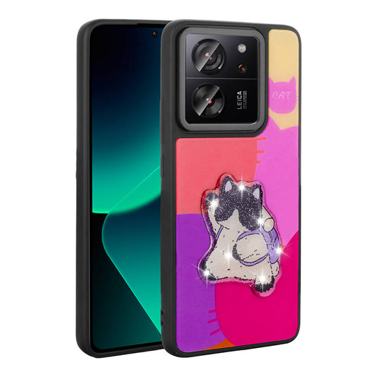 Xiaomi Mi 13T Kılıf Parlayan Kabartmalı İkonik Figürlü Zore Amas Silikon Kapak Mor