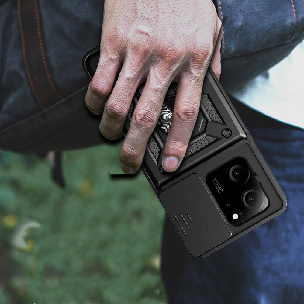 Xiaomi Mi 13T Kılıf Magnetik Standlı Kamera Korumalı Zore Sürgülü Vega Kapak Siyah