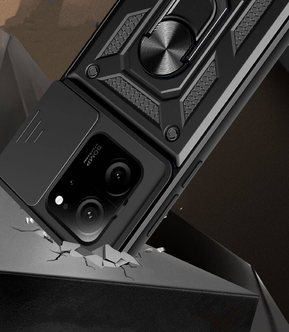 Xiaomi Mi 13T Pro Kılıf Magnetik Standlı Kamera Korumalı Zore Sürgülü Vega Kapak Mavi